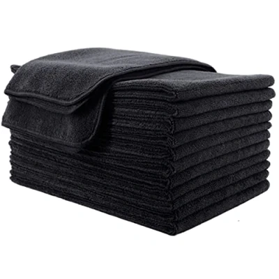 Image of Polyte Professional Quick Dry Lint Free Microfibre Hair Drying Salon Towel, 12 Pack (40x73 cm, Black)