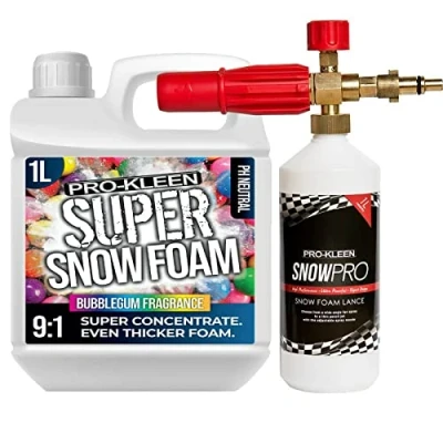Image of Pro Kleen Nilfisk Compatible Snow Foam Lance with Super Car Shampoo Bubblegum 1 Litres Produces Extra Thick pH Neutral &amp; Concentrate Formula