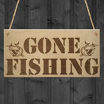Image of RED OCEAN Gone Fishing Dad Fisherman Grandad Friends Gift Hanging Plaque Home Sign