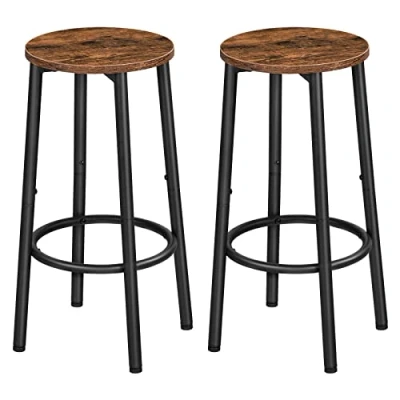 Image of HOOBRO Bar Stools Set of 2, Breakfast for Kitchen, Round Chairs with Footrest, Pub Stools, Sturdy Metal Frame, Dining Room, Party, Industrial, Rustic Brown EBF03BY01