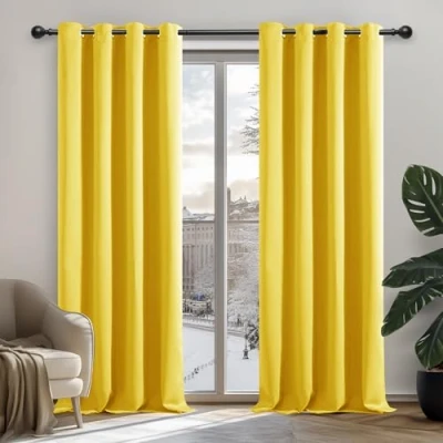 Image of Deconovo Home Decorative Blackout Curtains Thermal Insualted Eyelet for Nursery Mellow Yellow 42 x 90 Inch 2 Panels