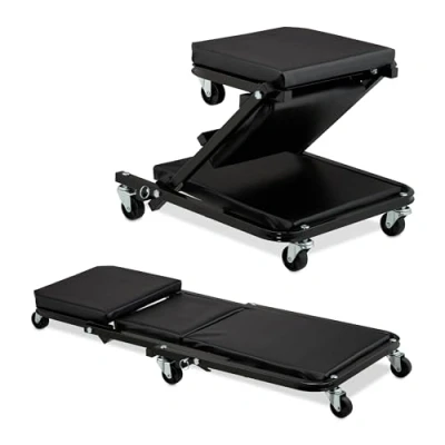 Image of Folding Car Creeper Board, Heavy Duty Convertible Stool Crawler, 360 Rotatable, for Skateboard Repairs, Black Relaxdays