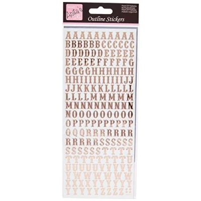 Image of Anitas Outline Stickers, Traditional Alphabet, Rose Gold on White, For Scrapbooking, Card Making, Kids Play, Homework, Art, Craft, Embelish, Decorative, Paper, Card, Glass, Metal, Plastic, Foam