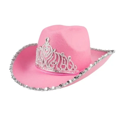 Image of Boland Adult Pink Glimmer Cowgirl Hat, Western Fancy Dress Accessory, Ladies Cowboy Hat For Women, Rodeo, Party, Festival, Halloween, Up, One Size,