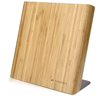 Image of Navaris Bamboo Magnetic Knife Holder Universal Block &amp; Organiser for Knives, Scissors, Kitchen Cutlery Large Wooden Storage Rack