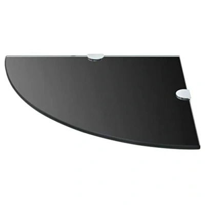 Image of Tidyard Floating Corner Shelf with Chrome Supports Glass Wall Display for Decorative Items in Kitchens Bathrooms Living Rooms Black 35x35 cm