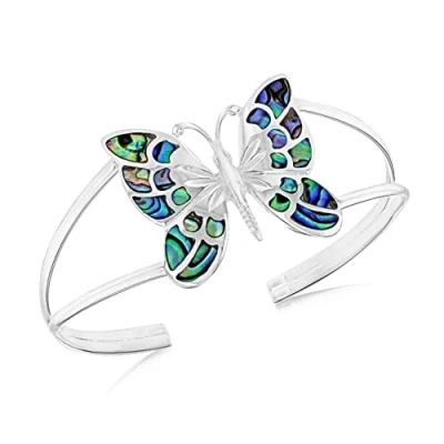 Image of Tuscany Silver Women&#039;s Sterling Pave Shell Butterfly Bangle