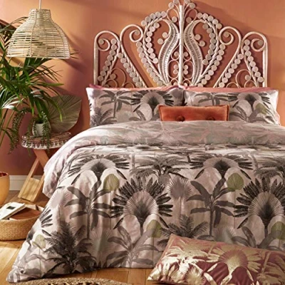 Image of furn. Malaysian Palm Duvet Cover and Pillowcase Set, Dusky Blush, Single