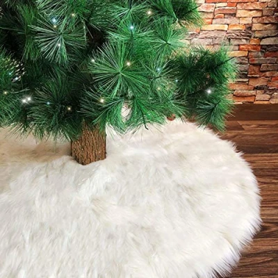 Image of Deggodech Snow Fur Christmas Tree Skirt Base Cover 78cm White Plush Xmas Mat for New Year Party Holiday Home Decorations (Snow, 30.7inches)