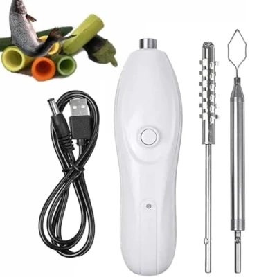 Image of ERSDM Vegetable Corer,Portable Electric Cordless Zucchini Corer,Fruit Digging Corer with 2 Cutter Heads, 30W Stainless Steel Scale Scraper, Rechargeable