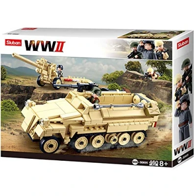 Image of Sluban M38 B0695 Fantasie WWII SD.KFZ. 251 Half Track K18 105MM Cannon, Multi Color