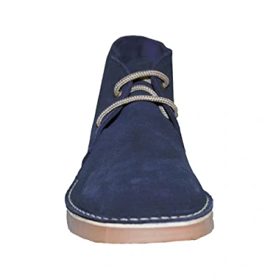 Image of &#039;Roamers&#039; Fashion Round Toe Suede Leather Lace Up Desert Boots Navy Blue Real Suede, Mens UK 8 / EU 42
