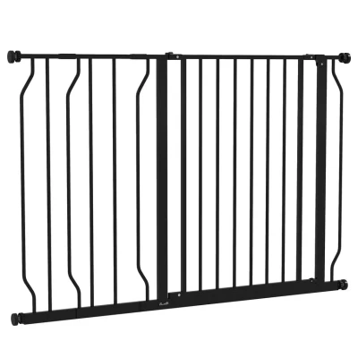 Image of PawHut Dog Gate Wide Stair w/ Door Pressure Fit Pets Barrier for Doorway, Hallway, 76H x 75 115W cm Black