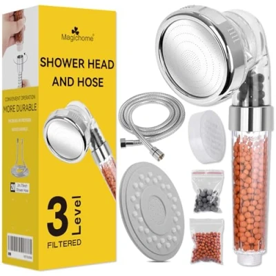Image of Magichome Shower Head and Hose 2m, 3 Modes High Pressure Filter with Layer Filtration, Universal Hard Water for Low Replaceable Beads