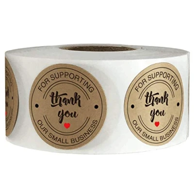 Image of 2&quot; Round Kraft Thank You Stickers Printed for Supporting Our Small Business with Hearts Used Business,Online Sellers,Boutiques, Shops (500pcs) (2inch)