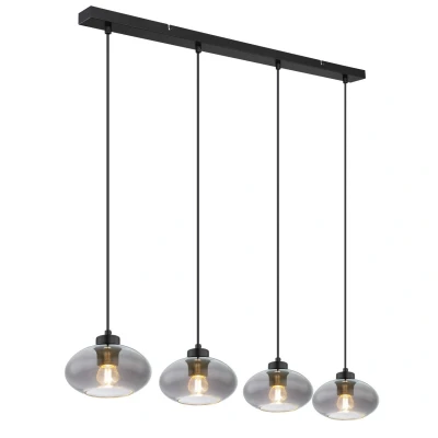Image of Shaun Bar Pendant Ceiling Light Matt Black Smoke Glass Shade 4x E27