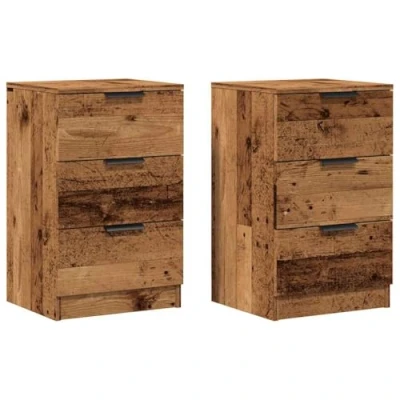 Image of vidaXL bedside cabinets/nightstand/end tables 2 pcs engineered wood/rustic brown finish with drawers/1 compartment for bedroom/living area 40x36x65cm