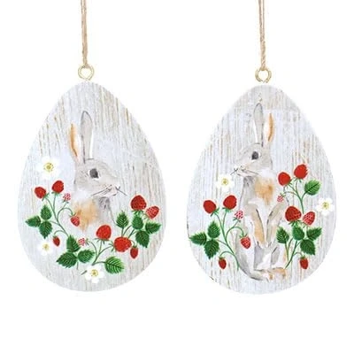 Image of Gisela Graham Bunny with Strawberries Egg Easter Decorations set of two