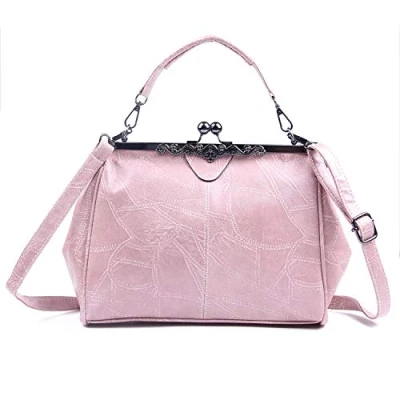 Image of LUI SUI Women Retro Handbag, PU Leather Purse Vintage Top Handle Bag Kiss Lock Crossbody Shoulder for Ladies Green