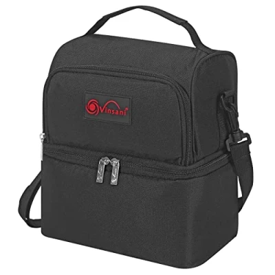 Image of Vinsani 7L Dual Compartment Lunch Bag with Ice Pack Cooler Large Capacity Double Decker Insulated Picnic Storage Foldable Leakproof &amp; Portable Suitable for Camping Beach Car Outdoor