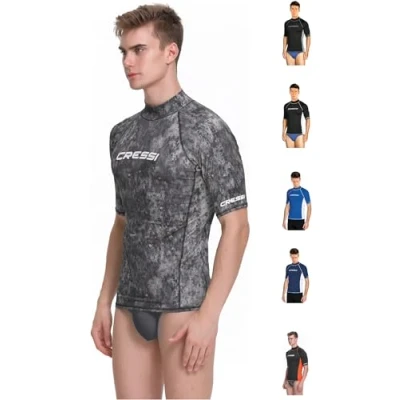 Image of Cressi Rash Guard Man Short/SL Men&#039;s Short Sleeves Made of Elastic UV Protection (UPF) 50+, Camouflage Black, M/3 (50)