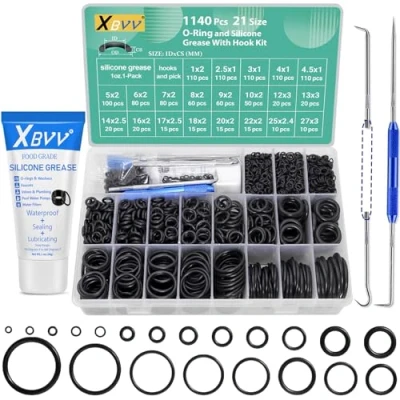 Image of XBVV 1140 Pcs O Ring Assortment and 1oz Silicone Grease Kit for Plumber Faucet Pressure Washer Seal Repair,Plumbing Rubber rings Lubricant,21 Size