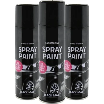 Image of All Purpose Automotive Spray Paint 250ml Can Black Matt Finish Aerosol Metal Interior Exterior Fast Dry Excellent Coverage Adhesion 3 Pack