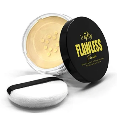 Image of LoveShy vegan loose setting powder 5g with makeup sponge, banana powder, professional (Banana)