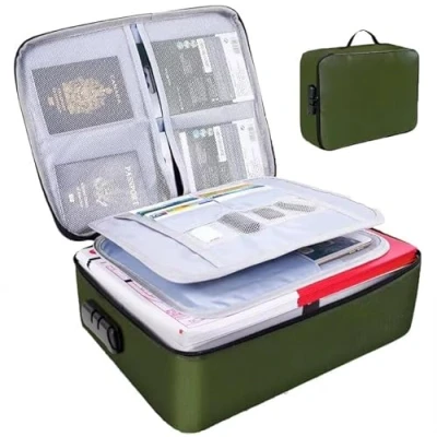 Image of TANGHSE Fireproof Document Bag, Office Waterproof and A4 Organizer, Portable Home Fire Safe Storage Box Case with Lock for Important Papers, Deed Birth Certificate