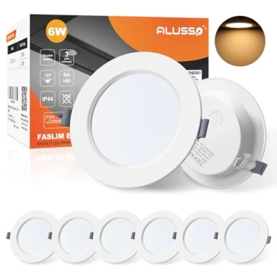 Image of ALUSSO LED Downlights for Ceiling 6W Ultra Slim Recessed Spot Lights 3000K Warm White IP44 Waterproof Spotlights Bathroom Kitchen Living Room, 6 Pack