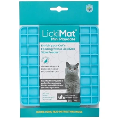 Image of LickiMat Mini Classic Playdate Cat Food Mat, Slow Feeder for Boredom &amp; Anxiety Relief Cats, Perfect Food, Treats, Yoghurt Peanut Butter, Fun Alternative to a Feeding Bowl, Turquoise