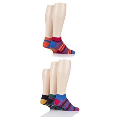 Image of 5 Pair Classic Bright Bamboo Striped Trainer Socks Men&#039;s 7 11 Mens SOCKSHOP