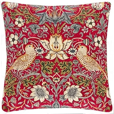 Image of Jansons Direct Linens 100% Cotton Strawberry Thief Cushion Cover in Red 45cm x William Morris Gallery