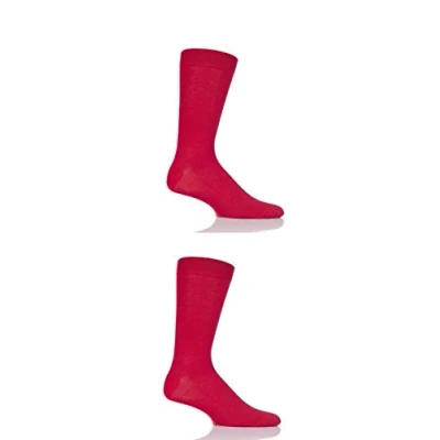 Image of SockShop Mens and Ladies Plain Striped Colour Burst Bamboo Socks with Smooth Toe Seams Pack of 2 Redder Than Red 6 11