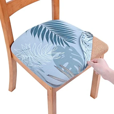 Image of Homaxy Stretch Chair Seat Covers for Dining Room Set of 2, Elastic Protector Cover Removable Washable Slipcovers with Ties, Blue