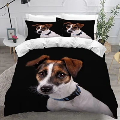 Image of King Size Bedding Sets Jack Russell Terrier black Double Bed Duvet Cover Set with Pillow Cases Hidden Zipper Adults Teenager 3Pcs Fluffy