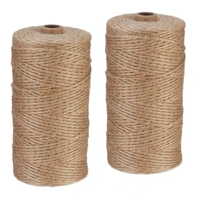 Image of Relaxdays Natural Rope, 2X Set, Jute, Plant, Twine, Handicraft, Garden Decorations, Hessian Thread, 2mm Thick, 250m Long, 15 x 8 cm
