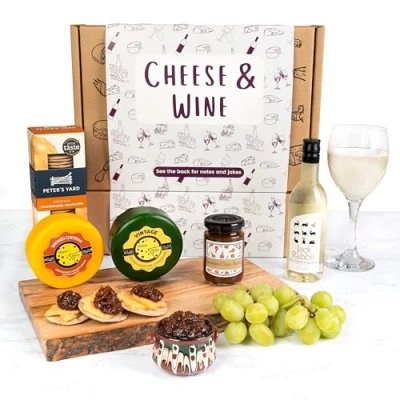 Image of Cheese, White Wine, Crackers and Chutney Gift Set Cheese &amp; Wine Hamper (White Box)