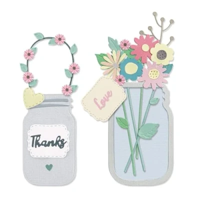 Image of Sizzix Thinlits Die 665079 Jar of Flowers by Lisa Jones, 17 Pack, Multicolour, One Size. Ideal for Card Making and Craft Projects.
