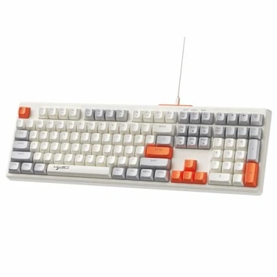 Image of MAMBASNAKE V300 Retro 108 Key Wired Gaming Keyboard, Mixed Color Membrane Keyboard with RGB Backlit, Full Size Multimedia Keys,US layout,Spherical keycaps for PC/Computer White Orange