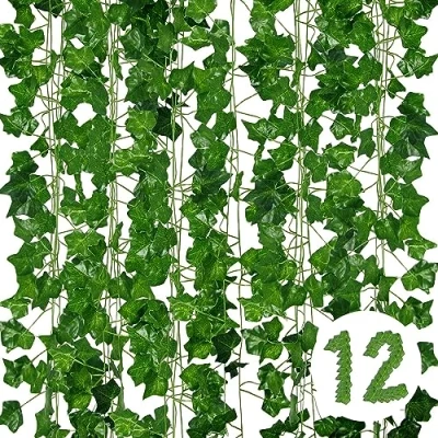 Image of Vinabo Artificial Ivy Garland Room, 12 x 2.1 m Faux Plant, Outdoor Decoration, Christmas, Halloween, Patio, Wedding, Party