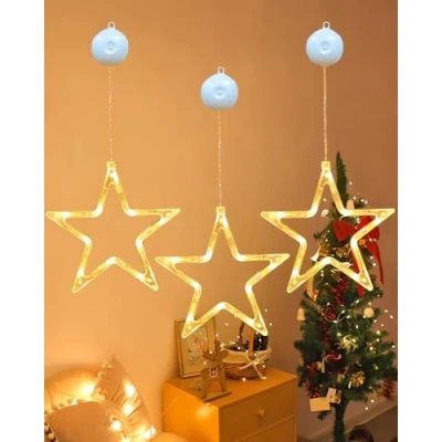 Image of Anmossi LED Christmas Star Lights,3 Pack Window Lights,10 LEDs Decorations with Timer for Decoration, Balcony,Party,Wedding,Warm White