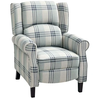 Image of HOMCOM Farmhouse Recliner Armchair for Living Room, Wingback Reclining Chair with Footrest, Round Armrests and Rubber Wood Legs, Grey