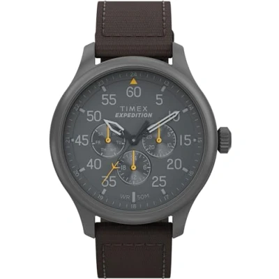 Image of Timex Men&#039;s Expedition Field 43mm Watch, Brown Strap Black Dial Gunmetal Case