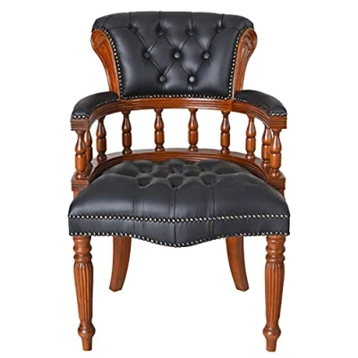 Image of Palazzo Mar234 Chesterfield Retro Armchair Faux Leather Mahogany Library Chair