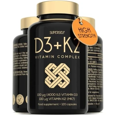 Image of Vitamin D3 K2 Capsules High Strength D Tablets 4000 IU &amp; 100mcg VIT K MK7 UK Made Vegetarian and Supplement for Strong Bones, Teeth, Immune System 120