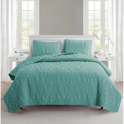 Image of VCNY Home Super Soft Reversible Bedding Set with Matching Shams, Seasons, Microfiber, Shore Blue, Queen