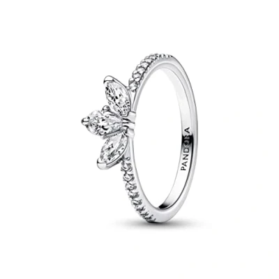 Image of Pandora Timeless Herbarium sterling silver cluster ring with clear cubic zirconia, 60