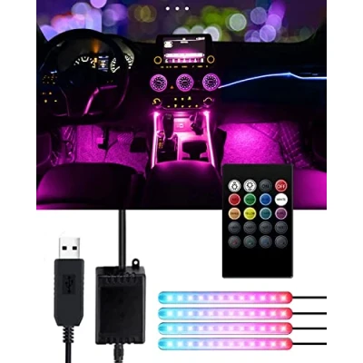 Image of Interior Car Lights Trongle Strip LED Lights, Waterproof with 4pcs 48 LEDs 8Colors Sound Sensor and Remote Control, USB Port Charger Light Bar, Music activated Lighting, DC 5V