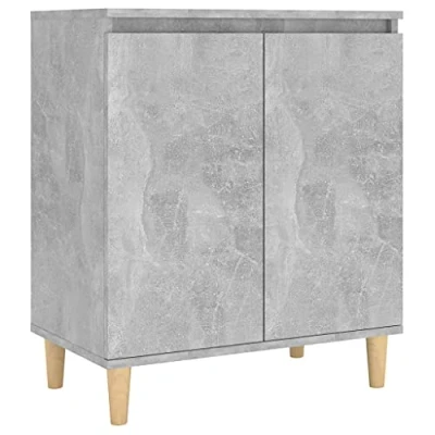 Image of vidaXL Sideboard with Solid Wood Legs Chipboard Book Storage Cabinet Standing Shelf Cupboard Locker Home Organiser Bedroom Furniture Concrete Grey
